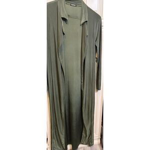 Boohoo Women's Slinky Collared Long Open Front Duster Jacket Olive Green Size 8
